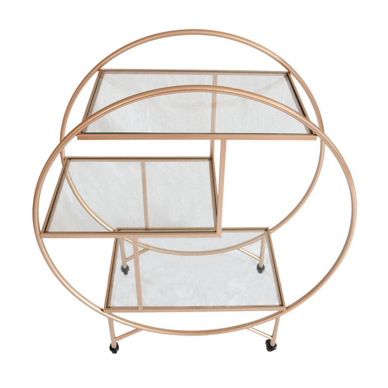 Deco Bar Cart Metal & Glass Rose Gold 2 Shelves