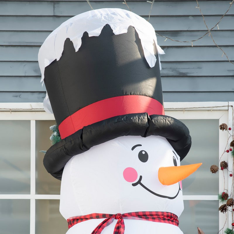 8ft Inflatable Christmas Snowman with Black Hat and Red Scotch Scarf
