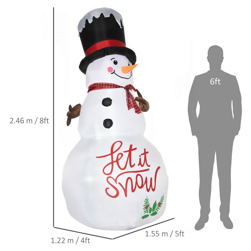 8ft Inflatable Christmas Snowman with Black Hat and Red Scotch Scarf
