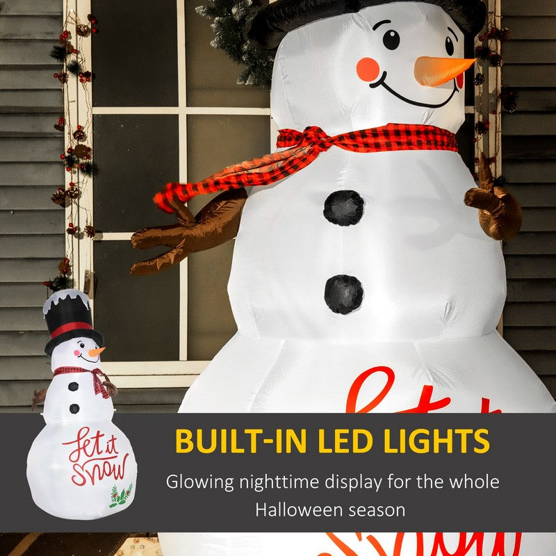 8ft Inflatable Christmas Snowman with Black Hat and Red Scotch Scarf